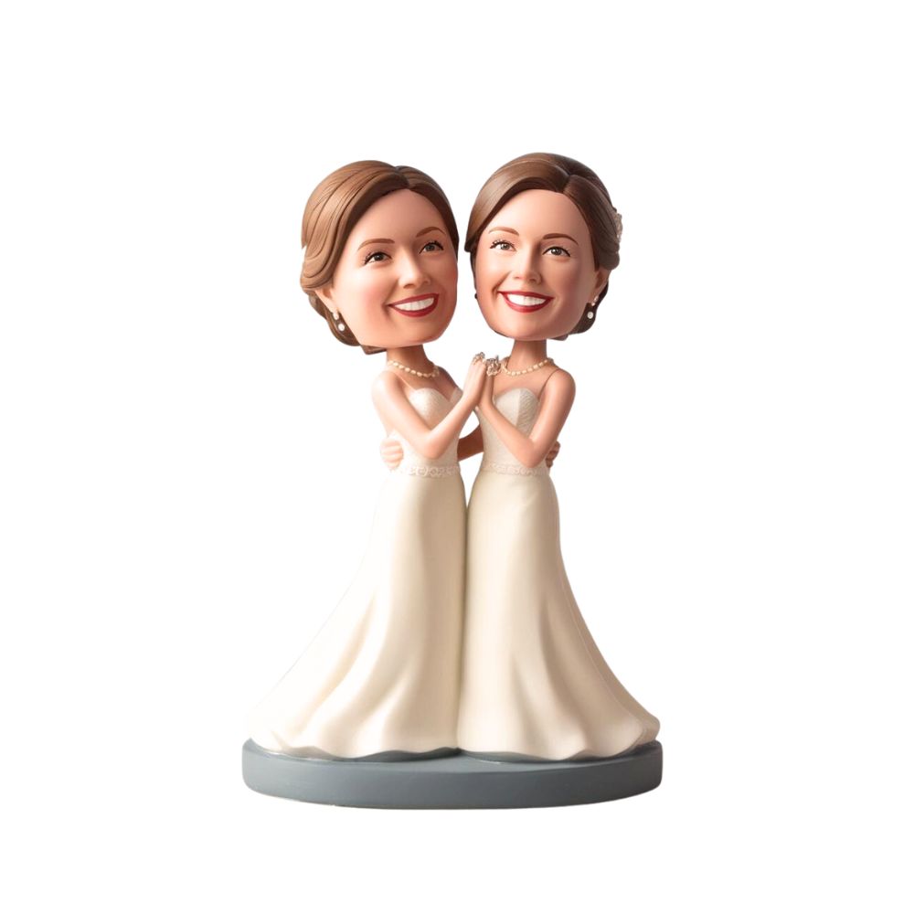 Figurine gâteau mariage lesbien personnalisable femmes en robe