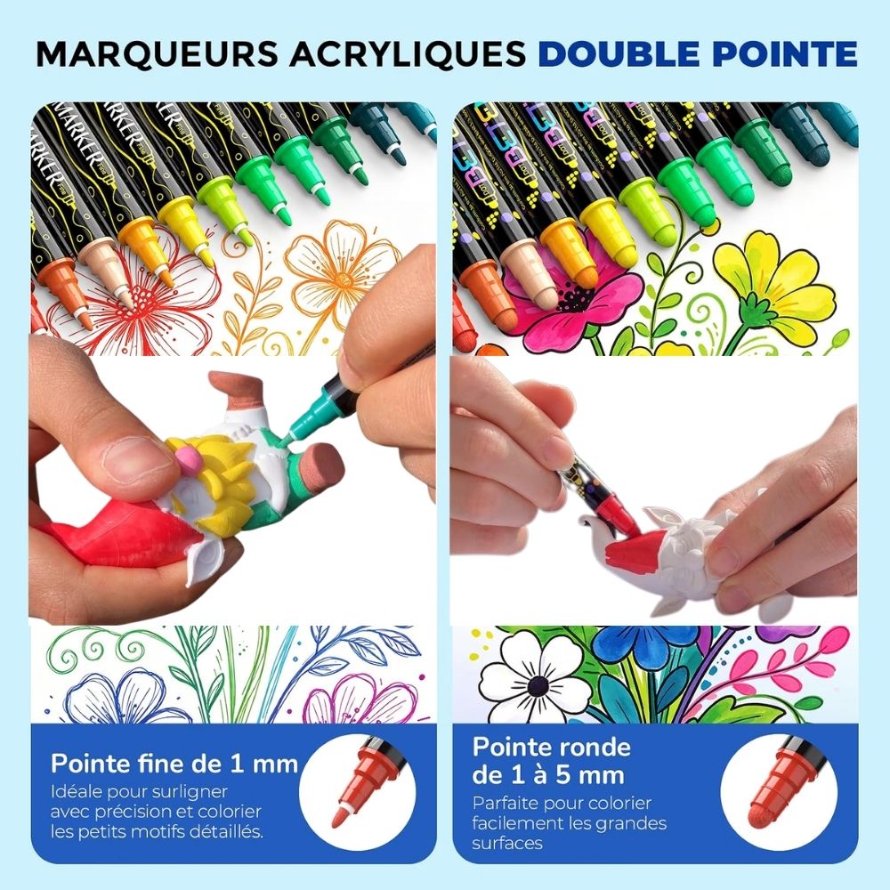 Marqueurs acryliques pour figurines 3D à double pointe